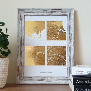 A4 Beliebiger Vier-Standorte-Metallic-Kartendruck, benutzerdefinierter Multi-Standort-Folien-Kartendruck in Kupfer, Gold, Silber oder Rosegold