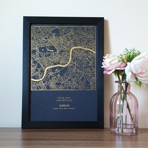 A4 Custom Foil Map Print of Any Location, Personalised Copper, Gold, Silver or Rose Gold Foil Print