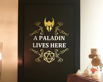 A4 Metallic Foil DnD Paladin Class Wall Art, Fantasy Dual Chrome Print in Copper, Gold, Silver or Rose Gold Foil