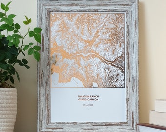 A4 Custom Metallic Foil Topographic Map Print, Any Hike Trekking Climb Ski Location Foil Map Personalised Copper Silver Gold or Rose Gold