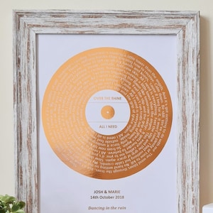 A4 Custom Foil Metallic Song Lyrics Art, Favourite Song Personalised Copper, Silver, Gold or Rose Gold Foil Lyric Print, Record Print image 5
