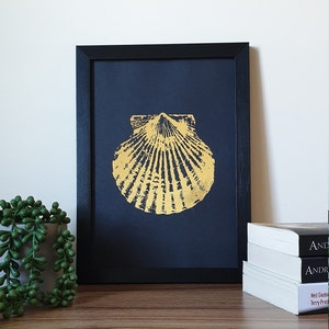 A4 Metallic Foil Seashell Wall Art, Boho Print in Copper, Gold, Silver or Rose Gold Foil