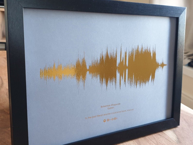 A4 Custom Metallic Soundwave Art, Favourite Song Personalised Copper, Silver, Gold or Rose Gold Sound Wave Foil Print image 2