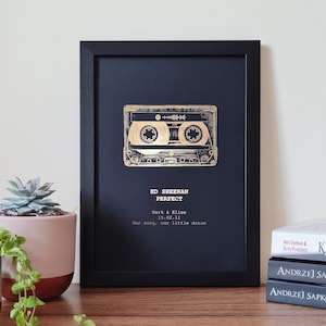 A4 Custom Foil Metallic Song Cassette Art, Favourite Song Personalised Copper, Silver, Gold or Rose Gold Foil Lyric Print, Record Print