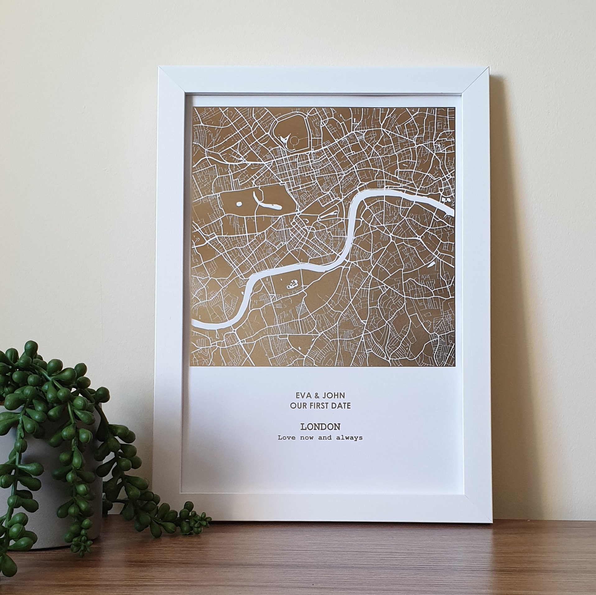 A4 Custom Foil Map Print of Any Location, Personalised Copper, Gold ...