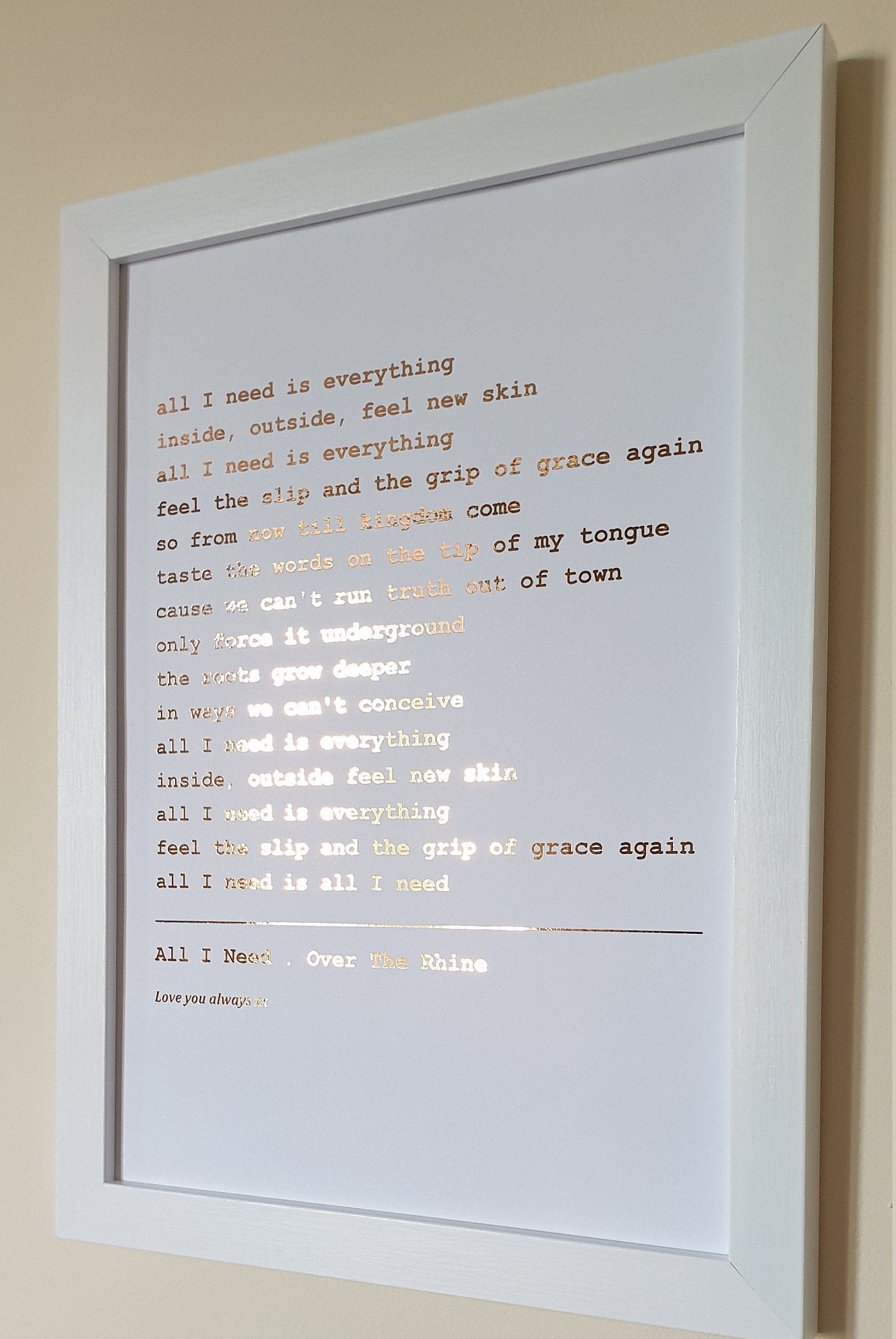 A4 Metallic Foil Song Lyrics Wall Art Personalised Print with Etsy