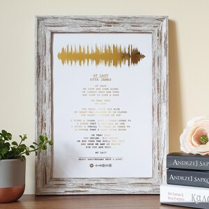 A4 Custom Foil Metallic Song Lyrics and Soundwave Art, Favourite Song Personalised Copper, Silver, Gold or Rose Gold Foil Print