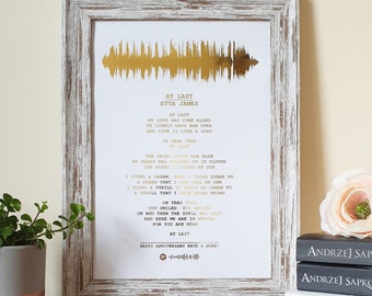 A4 Custom Foil Metallic Song Lyrics and Soundwave Art, Favourite Song Personalised Copper, Silver, Gold or Rose Gold Foil Print