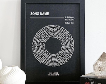 A4 Custom Foil Metallic Song Lyrics Art, Favourite Song Personalised Metallic Foil Lyric Print, Record Print