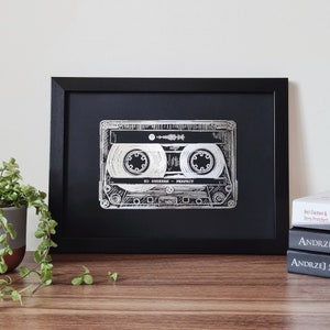 A4 Custom Foil Metallic Song Cassette Art, Favourite Song Personalised Copper, Silver, Gold or Rose Gold Foil Lyric Print, Record Print