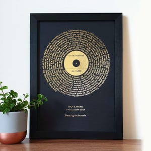 A4 Custom Foil Metallic Song Lyrics Art, Favourite Song Personalised Copper, Silver, Gold or Rose Gold Foil Lyric Print, Record Print