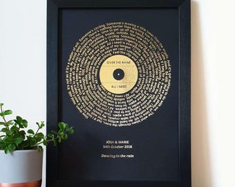 A4 Custom Foil Metallic Song Lyrics Art, Favourite Song Personalised Copper, Silver, Gold or Rose Gold Foil Lyric Print, Record Print