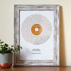 A4 Custom Foil Metallic Song Lyrics Art, Favourite Song Personalised Copper, Silver, Gold or Rose Gold Foil Lyric Print, Record Print