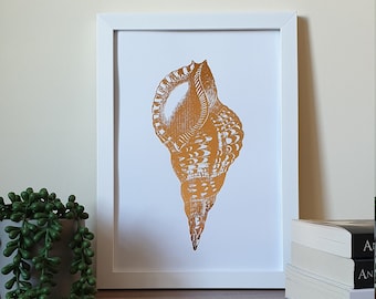 A4 Metallic Foil Seashell Wall Art, Boho Print in Copper, Gold, Silver or Rose Gold Foil