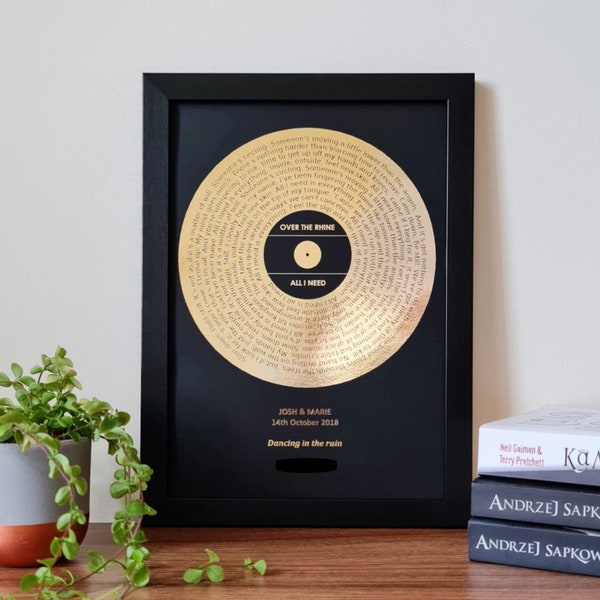 A4 Custom Foil Metallic Song Lyrics Art, Canción favorita Impresión lírica personalizada de cobre, plata, oro o oro rosa, impresión de discos