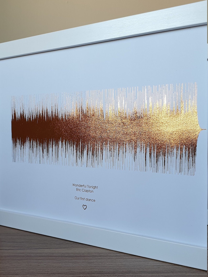 A4 Custom Metallic Soundwave Art, Favourite Song Personalised Copper, Silver, Gold or Rose Gold Sound Wave Foil Print image 7