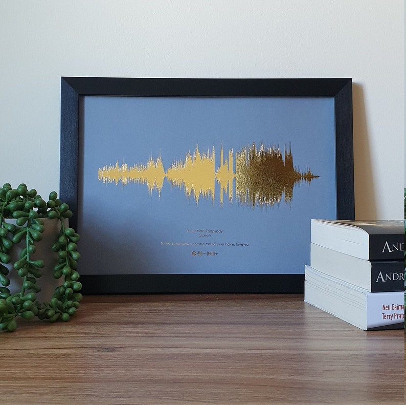 A4 Custom Metallic Soundwave Art, Favourite Song Personalised Copper, Silver, Gold or Rose Gold Sound Wave Foil Print image 1