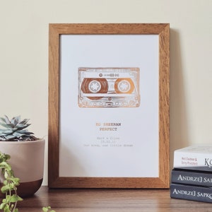 A4 Custom Foil Metallic Song Cassette Art, Favourite Song Personalised Copper, Silver, Gold or Rose Gold Foil Lyric Print, Record Print