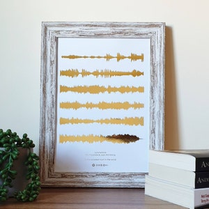 Festa della mamma A4 Arte personalizzata con onde sonore metalliche, canzone preferita Stampa personalizzata in lamina di rame argento oro rosa oro, poster musicale per anniversario