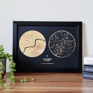 A4 Star Map and Location Map Print, Custom Multi Location Foil Map Personalised Print in Copper, Gold, Silver or Rose Gold