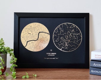 A4 Star Map and Location Map Print, Custom Multi Location Foil Map Personalised Print in Copper, Gold, Silver or Rose Gold