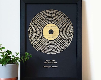A4 Custom Print Foil Metallic Song Lyrics Art, Favourite Song Personalised Copper, Silver, Gold or Rose Gold Foil, Record Vinyl Print