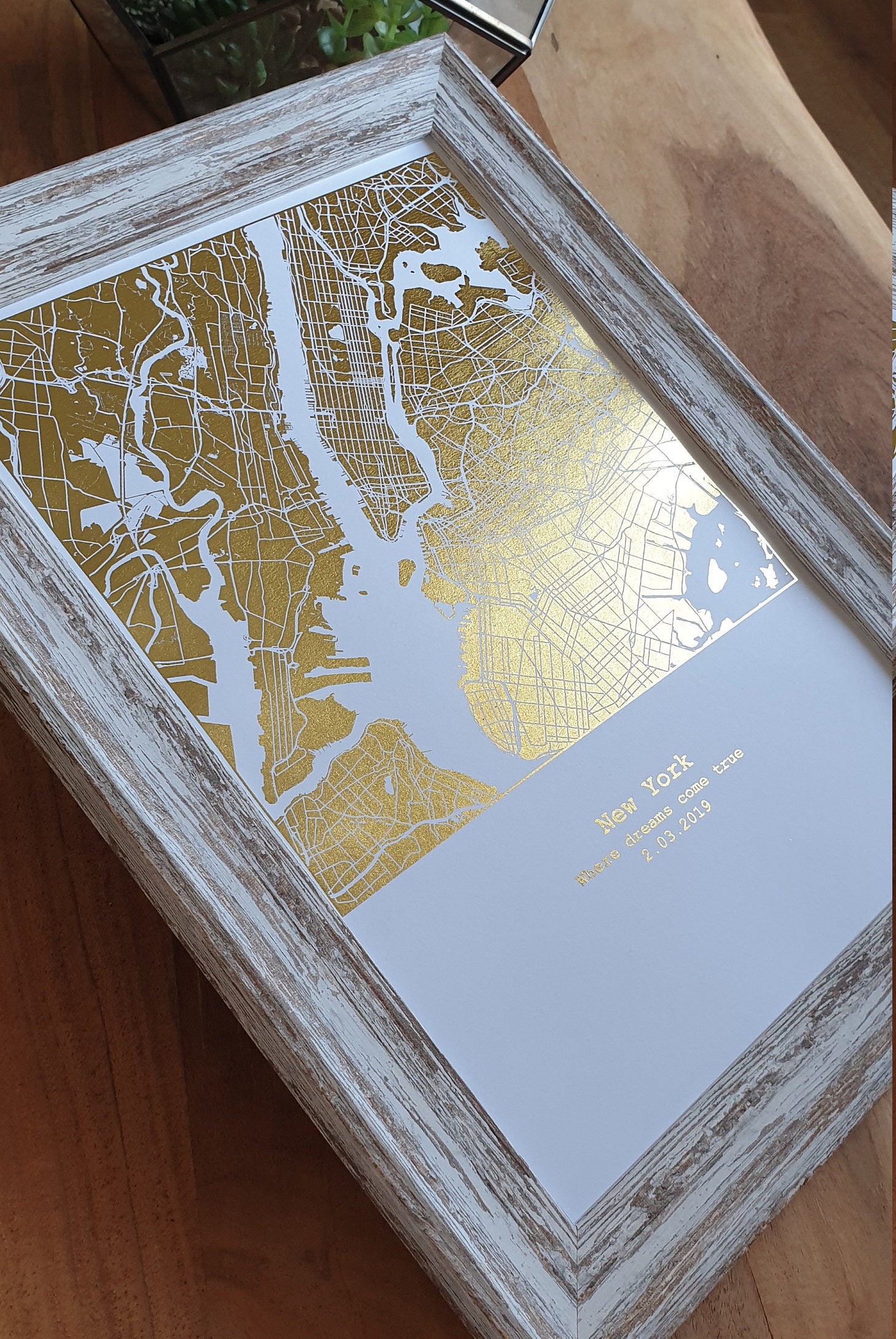 A4 Custom Foil Map Print of Any Location, Personalised Copper, Gold ...