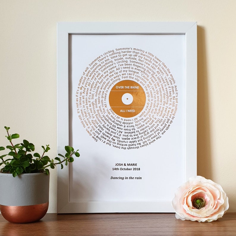 A4 Custom Foil Metallic Song Lyrics Art, Favourite Song Personalised Metallic Foil Lyric Print, Record Print zdjęcie 3