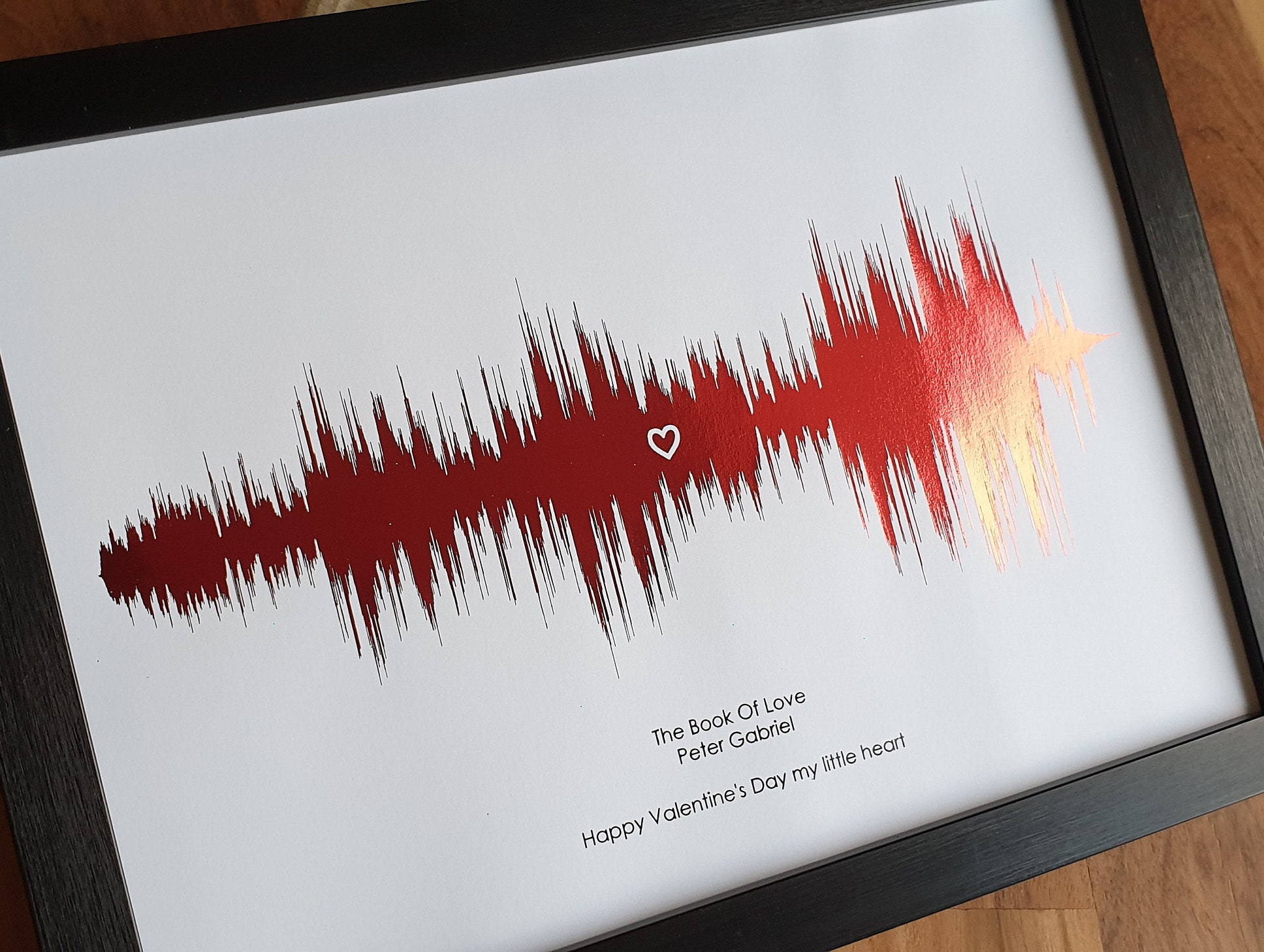 A4 Custom Metallic Soundwave Art, Favourite Song Personalised Red Foil Print