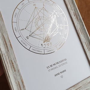 Carte du ciel astrologique A4 personnalisée par date de naissance, carte du natal personnalisée feuille de cuivre, d'or ou d'or rose par date image 3