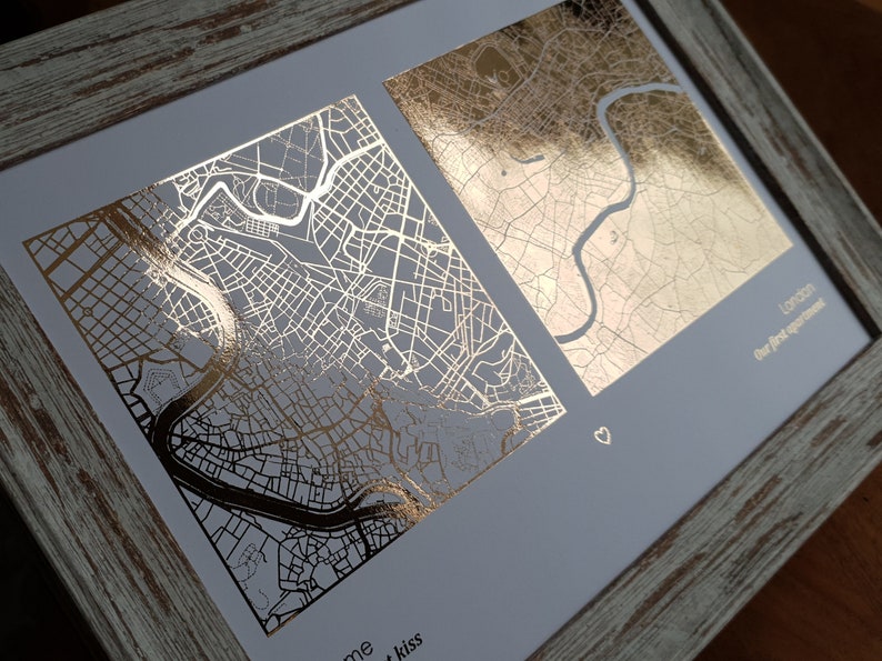 A4 Any Two Locations Metallic Map Print Custom Multi Location - Etsy UK