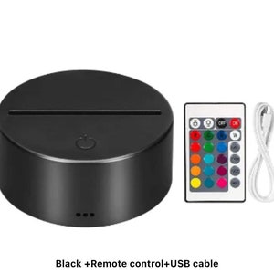 LED Light Base for 3mm Acrylic Plates: 16-Color Remote, USB Cable