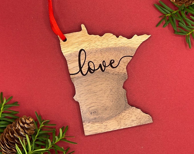 Featured listing image: Wood Minnesota "LOVE" Christmas Ornament