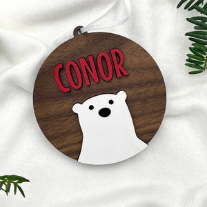 Adorno navideño de madera personalizado con forma de oso polar