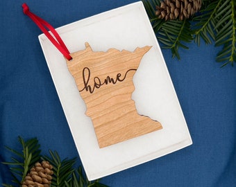 Wood Minnesota "HOME" Christmas Ornament