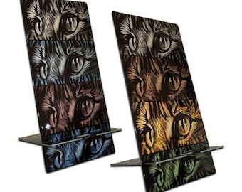 Cat Tattoo Art Smartphone Stand: Double-Sided Stainless Steel Desk Decor
