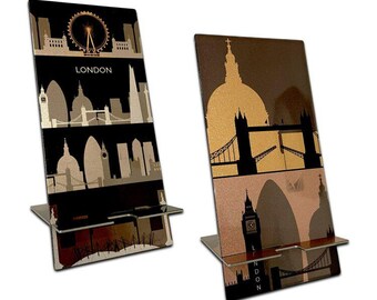 London Skyline Smartphone Stand: Stainless Steel Desk Decor