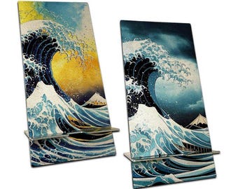 Waves Design Stainless Steel Smartphone Stand – Double-Sided Desk Art