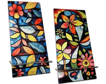 Floral Graffiti Stainless Steel Smartphone Stand – Handmade Art Decor