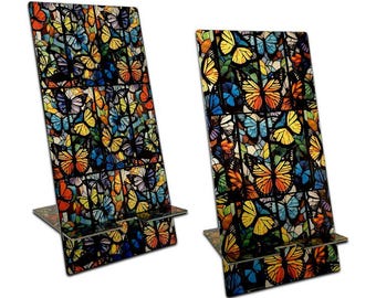 Butterfly Art Smartphone Stand: Double-Sided Stainless Steel Desk Decor