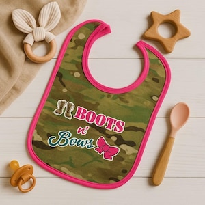 Multicam Boots and Bows Girls Baby Bib
