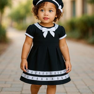 2 Stück Navy Baby Kleidchen mit Baskenmütze