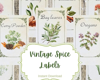 Herb and spice apothecary labels digital printable vintage labels for jars bottles tags and scrapbook embellishment, instant download