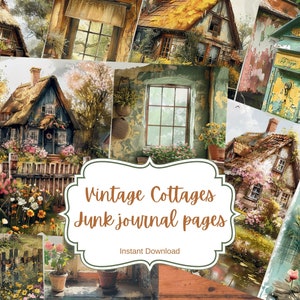 Vintage pages de journal indésirable Cosy Cottages, kit de papier pour scrapbooking Cottagecore, fleurs éphémères, imprimables, intérieur naturel, inspiré de Giethoorn