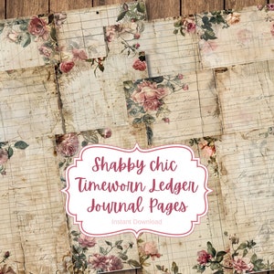 Junkjournaal, pagina's, versleten, bloemen, armoedig, roze, papieren, kit, gevoerd, rozen, bloemen, grootboek ouderen, afdrukbaar, digitale download
