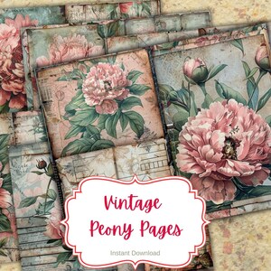 Vintage Peony Junk Journal Pages: Shabby Chic Ephemera (Digital Download)