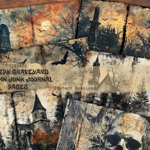 Pagine del diario di Creepy Graveyard Junk: collage gotico spettrale (download digitale)