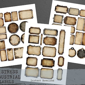 Nood blanco industriële labels beschrijfbare steampunk benodigdheden, vintage grungy tag efemere junkdagboek, mannelijke afbeeldingen, digitale collage