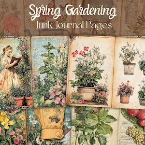 Pages de journal indésirables, jardinage de printemps, pages de journal florales imprimables, éphémères, téléchargement numérique, papier effet vieilli, kit de scrapbooking, travaux manuels
