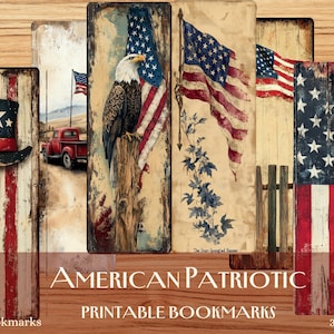 10 segnalibri stampabili patriottici americani rustici, set di segnalibri JPG da scaricare digitalmente, segnalibri vintage, 4 luglio, scrapbooking, artigianato fai da te